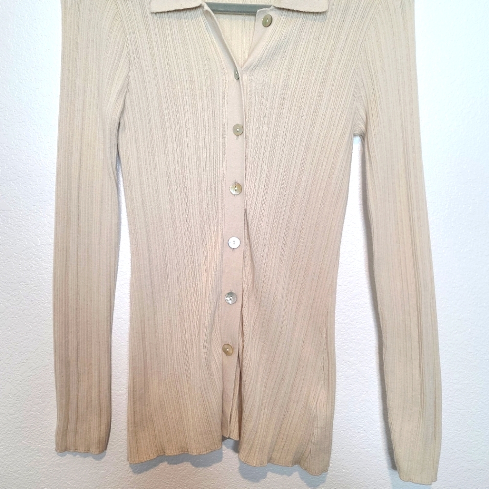 RAILS Aurora Ribbed Cotton Silk Blend Cardigan Top in Canvas - Picture 7 of 10